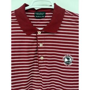 Pebble Beach Collection Golf Polo Shirt Mens XL Striped Burgundy Made in Italy‎